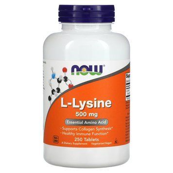 L-лизин, L-Lysine, Now Foods, 500 мг, 250 таблеток NOW-00102 фото