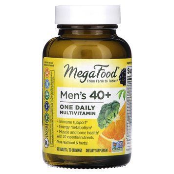 Вітаміни для чоловіків 40+, Men One Daily, MegaFood, без заліза, 1 в день, 30 таблеток MGF-10268 фото
