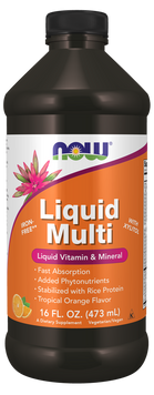 Мультивитамины, Liquid Multi, Now Foods, жидкие, без железа, тропический апельсин, 473 мл NOW-03772 фото