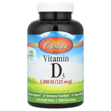 Вітамін D-3, Vitamin D3, Carlson, 125 мкг (5000 МО), 360 гелевих капсул CAR-14120 фото