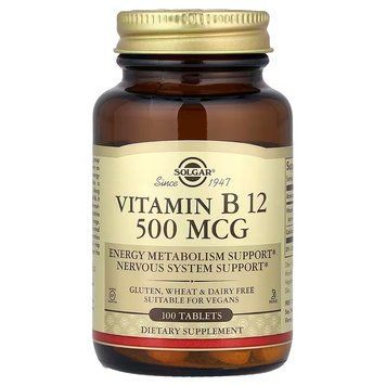 Витамин В12 (цианокобаламин), Vitamin B12, Solgar, 500 мкг, 100 таблеток SOL-03220 фото