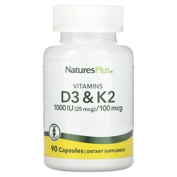 Витамин D3 и К2, Vitamin D3 & K2, Nature's Plus, 1000 МЕ/100 мкг, 90 капсул NAP-01043 фото
