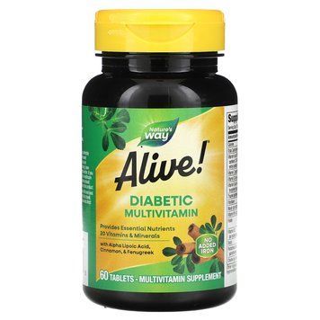 Мультивитамины для диабетиков, Diabetic Multivitamin, Alive!, Nature's Way, 60 таблеток NWY-12371 фото