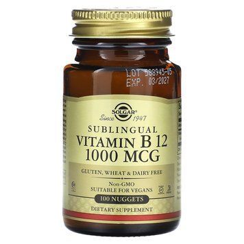 Витамин В12 сублингвальный, Sublingual Vitamin B12, Solgar, цианокобаламин, 1000 мкг, 100 таблеток SOL-03229 фото
