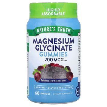 Магній гліцинат, Magnesium Glycinate Gummies, Nature's Truth, смак винограду, 200 мг, 60 веганських жувальних цукерок (100 мг на жувальну цукерку) NTH-12267 фото