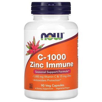 Витамин С и цинк для иммунитета, C-1000 Zinc Immune, Now Foods, 1000 мг/15 мг, 90 вегетарианских капсул NOW-00694 фото