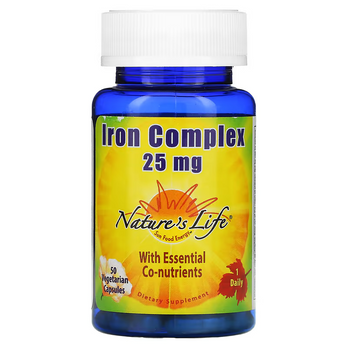 Вітамінно-мінеральний комплекс з залізом, Iron Complex, Nature's Life, 25 мг, 50 вегетарианських капсул NLI-00226 фото