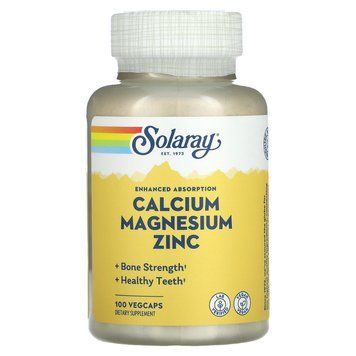 Кальций, магний и цинк, Calcium, Magnesium, Zinc, Solaray, 100 вегетарианских капсул SOR-04560 фото