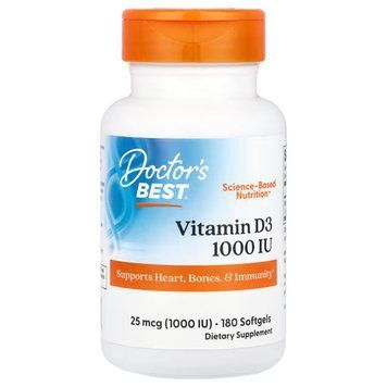 Вітамін D3, Vitamin D3, Doctor's Best, 25 мкг (1000 МО), 180 гелевих капсул DRB-00209 фото