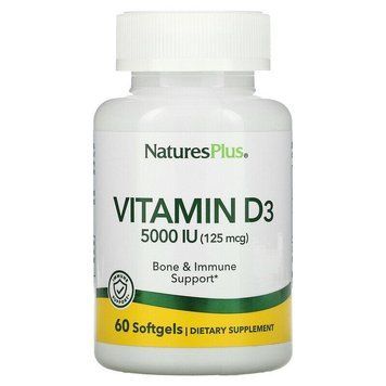 Вітамін D3, Vitamin D3, Nature's Plus, 125 мкг (5000 МО), 60 гелевих капсул NAP-01047 фото