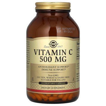 Витамин С, Vitamin C, Solgar, 500 мг, 250 растительных капсул SOL-03261 фото