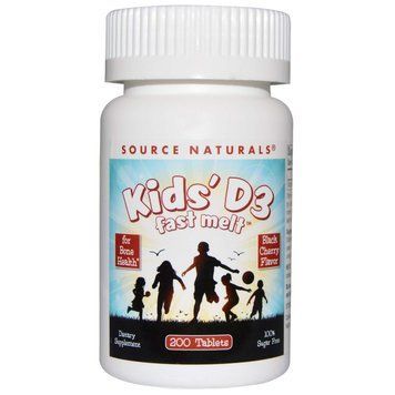 Витамин D3 для детей, Kids' D3, Source Naturals, быстрорастворимые, вкус ягод, 200 таб. SNS-02637 фото