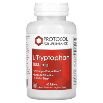 L-триптофан, L-Tryptophan, Protocol for Life Balance, 1000 мг, 60 таблеток PRT-10169 фото