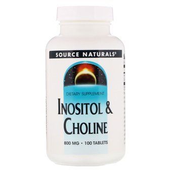 Холін і Інозитол, Inositol Choline, Source Naturals, 800 мг, 100 таб. SNS-00492 фото