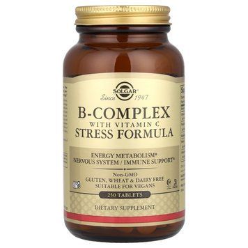 Комплекс витаминов В + С, B-Complex with Vitamin C, Solgar, стресс формула, 250 таблеток SOL-00201 фото