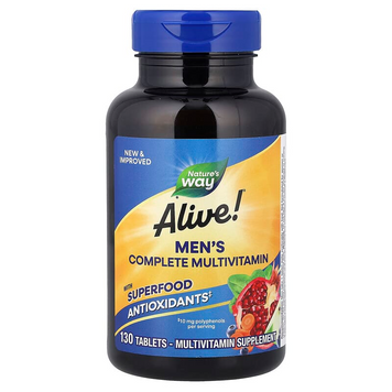 Мультивитамины для мужчин, Alive!&reg; Men's Complete Multivitamin, Nature's Way, полный комплекс, 130 таблеток NWY-13716 фото