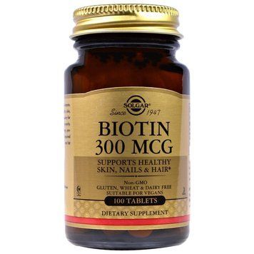 Биотин, Biotin, Solgar, 300 мкг, 100 таблеток SOL-00280 фото