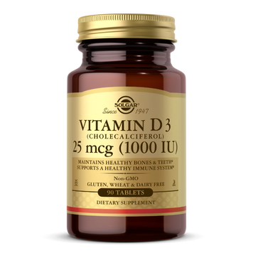 Витамин D3 (холекальциферол), Vitamin D3, Solgar, 25 мкг (1000 МЕ), 90 таблеток SOL-03310 фото