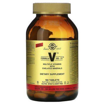 Мультивитамины и хелатные минералы, Formula V, VM-75, Solgar, 180 таблеток SOL-01183 фото