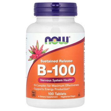В комплекс, В-100, Sustained Release B-100, NOW Foods, замедленное высвобождение, 100 таблеток NOW-00439 фото