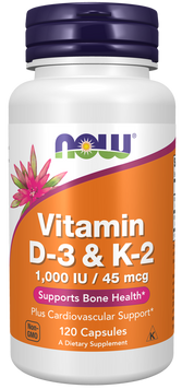 Вітамін D3 та К2, Vitamin D-3 & K-2, Now Foods, 120 капсул NOW-00369 фото