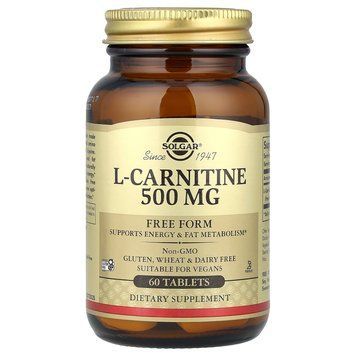 Карнітин (L-Carnitine), Solgar, вільна форма, 500 мг, 60 таблеток SOL-00571 фото