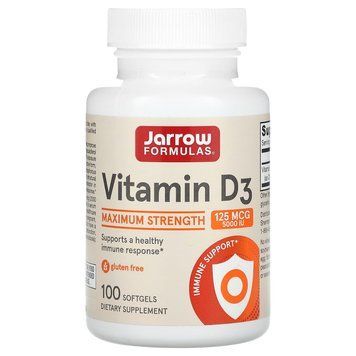 Витамин D3, Vitamin D3, Jarrow Formulas, 5000 МЕ, 100 гелевых капсул JRW-30005 фото
