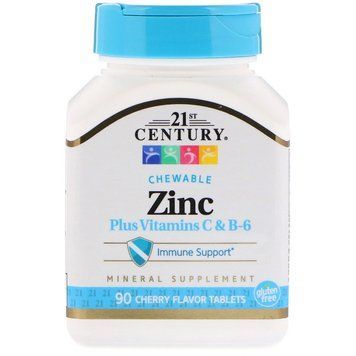 Цинк в жувальних таблетках, Zinc Chewable, 21st Century, вишня, 90 таб. CEN-22672 фото