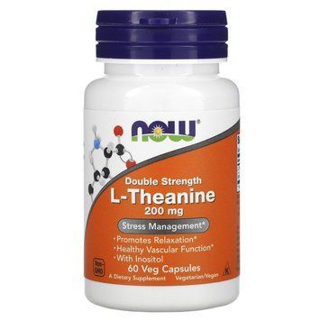 L-теанин, L-Theanine, Now Foods, двойная сила, 200 мг, 60 вегетарианских капсул NOW-00147 фото