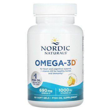 Рыбий жир омега-3Д (лимон), Omega-3D, Nordic Naturals, 1000 мг, 60 капсул NOR-01761 фото