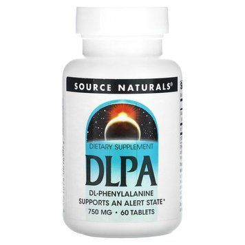 DL-фенілаланін, DLPA, Source Naturals, 750 мг, 60 таблеток. SNS-00165 фото