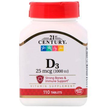 Вітамін D3, Vitamin D3, 21st Century, 1000 МО, 110 таблеток CEN-27062 фото