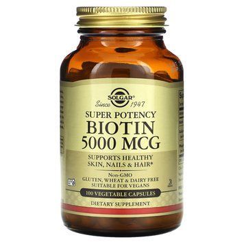 Биотин, Biotin, Solgar, 5000 мкг, 100 растительных капсул SOL-00314 фото