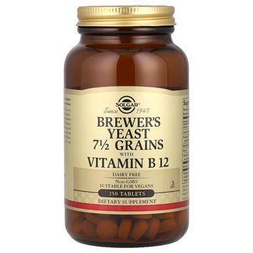 Пивные дрожжи 7 1/2 зерна с витамином B12, Brewer's Yeast, 7 1/2 Grains with Vitamin B12, Solgar, 250 таблеток SOL-00400 фото