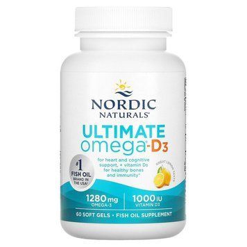 Рыбий жир омега D3, Ultimate Omega-D3, Nordic Naturals, лимон, 1000 мг, 60 гелевых капсул NOR-01794 фото