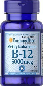 Витамин В12 (метилкобаламин), Methylcobalamin Vitamin B-12, Puritan's Pride, 5000 мкг, 30 миниледенцов PTP-32860 фото