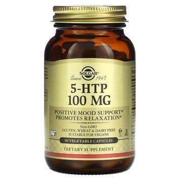 5-НТР, 5-гідрокси L-триптофан, 5-HTP, Solgar, 100 мг, 90 вегетаріанських капсул SOL-01453 фото