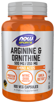 Аргінін та орнітин, Arginine & Ornithine, Now Foods, Sports, 500 мг/250 мг, 100 вегетаріанських капсул NOW-00040 фото