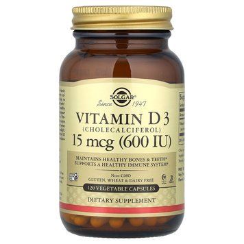 Витамин D3 (холекальциферол), Vitamin D3, Solgar, 15 мкг (600 МЕ), 120 вегетарианских капсул SOL-03319 фото