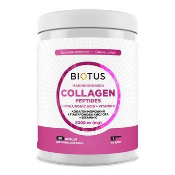 Коллаген морской + гиалуроновая кислота + витамин С, Marine Sourced Collagen Peptidеs + Hyaluronic Acid + Vitamin C, Biotus, 5000 мг, 400 г BIO-532047 фото