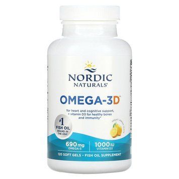 Рыбий жир омега-D3 (лимон), Omega-3D, Nordic Naturals, 1000 мг, 120 капсул NOR-02761 фото