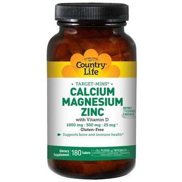 Кальцій магній цинк із вітаміном D, Calcium Magnesium Zinc with Vitamin D, Target-Mins, Country Life, 180 таблеток CLF-02491 фото