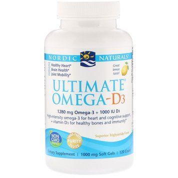 Рыбий жир омега-D3 (лимон), Ultimate Omega-D3, Nordic Naturals, 1000 мг, 120 гелевых капсул NOR-02794 фото