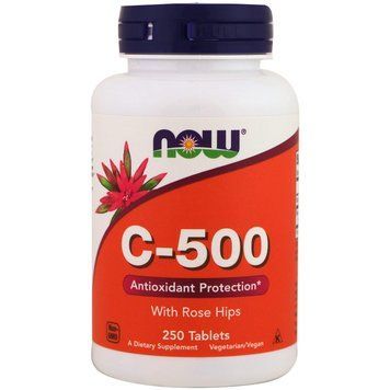 Витамин С-500, Vitamin C With Rose Hips, Now Foods, с плодами шиповника, 250 таблеток NOW-00672 фото