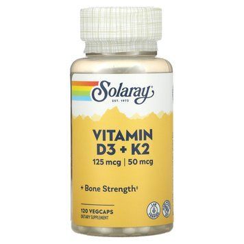 Вітаміни D3 і К2, Vitamin D-3 + K-2, Solaray, без сої, 120 капсул SOR-57445 фото