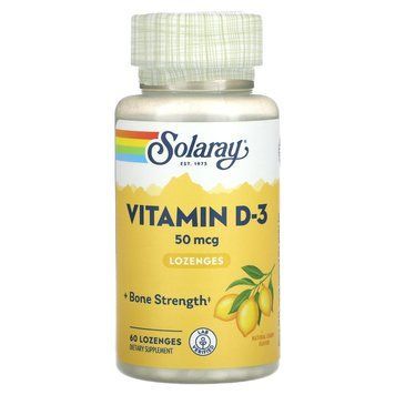 Вітамін D-3, Vitamin D-3, Solaray, 50 мкг, смак лимона, 60 льодяників SOR-79645 фото