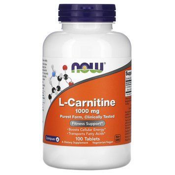 L-карнитин, L-Carnitine, Now Foods, 1000 мг, 100 таблеток NOW-00068 фото