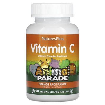 Витамин С, Children's Chewable Vitamin C, Nature's Plus, Animal Parade, апельсиновый вкус, 90 жевательных конфет NAP-29998 фото