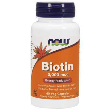 Биотин, Biotin, NOW Foods, 5000 мкг, 60 растительных капсул NOW-00471 фото