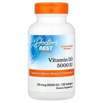 Вітамін D3 (холекальциферол), Vitamin D3, Doctor's Best, 125 мкг (5000 МО), 720 гелевих капсул DRB-00363 фото